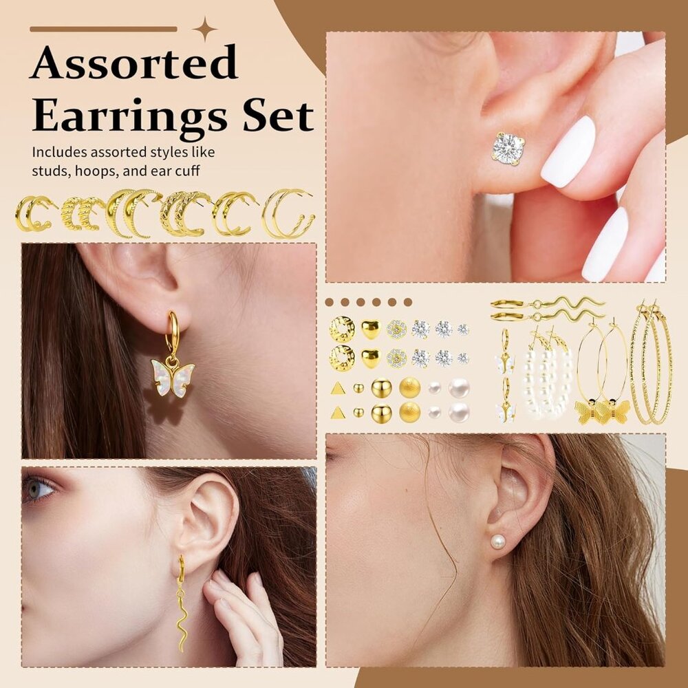 86 Pcs Gold Jewelry Set for Women, Alloy Plated Fashion Set with 17 Necklace, 15 - Picture 6 of 6
